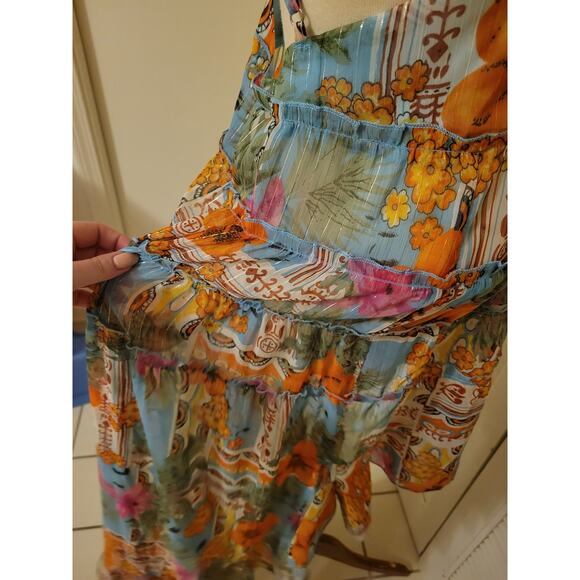 A And B Spaghetti Strap Backless Floral Print High-Low Tiered Dress Womens Small - Picture 3 of 9